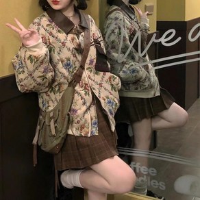 해피유통 여성 빈티지 뿔 하트 부클 플라워 패딩 코트jhz