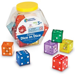 덧셈 수학 게임 수세기 투명 점보 이중점주사위 유치원 초등학교 Leaning Resouces Jumbo Dice in Dice Math Dice, 12개