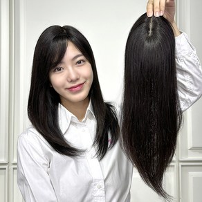 [30%행사중] 아미모 여자 앞머리가발 인모정수리 부분가발 42cm [CM-P 1213], 1개, 자연갈색 중앙가르마 앞머리 있는 사이드뱅 커트형