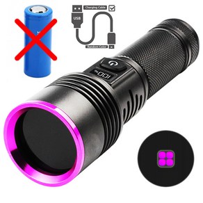 강력한 UV 손전등 고출력 블랙 미러 보라색 빛 감지 토치 C타입 USB 충전식 LED 자외선 램프 365NM, 4 coe-no battey, 1개