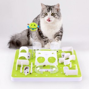All For Paws 고양이 먹이퍼즐 퍼즐노즈워크 난이도조절 공놀이 사냥놀이 간식먹이 IQ장난감 불리불안해소 비만방지, 1개, 크라미 그린