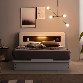 가구야 카인 가죽 LED + 220V 평상형 침대 협 + 7존 케미컬 라텍스탑 셀프 포켓 매트리스 세트 방문설치, 화이트