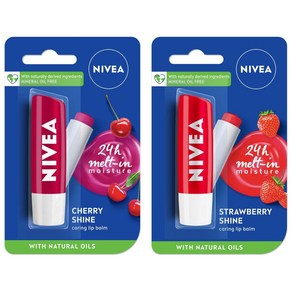 NIVEA Lip Balm Fruity Cherry Shine And NIVEA Lip Balm Fruity Strawberry Shine 4.8 g (Pack of 2)