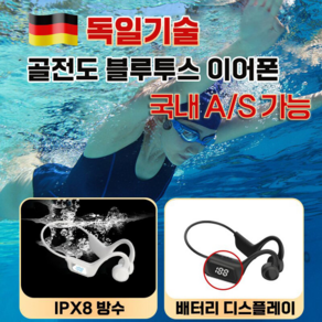 독일기술 골전도 블루투스 이어폰 IPX8 방수 스포츠 이어폰 무선 오픈형 귀걸이형, 블루