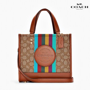 코치 뎀시 스몰 토트 22 시그니처 자카드 스트라이프와 로고패치 C5637 Dempsey Small Tote 22