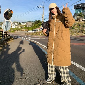 여성 롱 경량 패딩 겨울 롱 루즈핏 면 코트 얇은 코트 캐주얼 롱 패딩 점퍼 데일리 코트