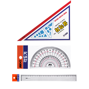 AMOS 각도기+삼각자+15cm 직자 세트, 1세트