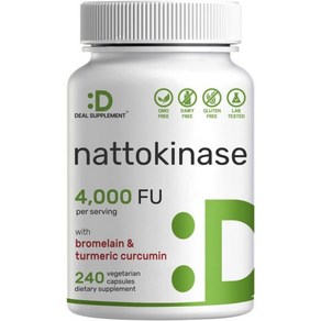 Nattokinase 4 000 FU Pe Seving 240 Veggie Capsules – Bomelain Tumeic Cucumin with Black Pep