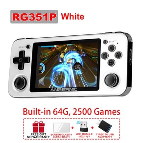 오락실 ANBERNIC 휴대용 게임 플레이어 레트로 콘솔 RK3326 와이파이 온라인 IPS 스크린 Openingux RG351, 11 RG351P WHITE