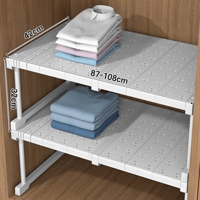 ZOZOFO 옷장 레이어드 칸막이 신축성 있는 장 칸막이 선반 찬장 밑 싱크대 레이어드 정리 선반 수납 신기 길이 조절 가능한 신발걸이, 흰색, 1개, 87-108