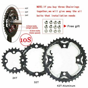 MTB Chaining 2x10S 3x10S 3x9S 자전거 체인 링 22/24/32/38/42/44T 산악 Chainwheel 9 속도 10 플레이트 부품, [13] 10S 24-32-42T Al, 1개