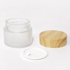 [바이핸드몰] 크림 유리 용기 100ml 반투명 + 나무무늬캡 화장품공병, 1개