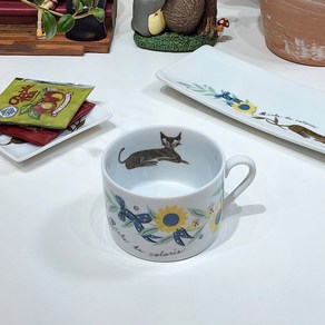 신지가토 RIC 고양이 캐릭터 우유 음료 커피 홈카페 도자기 머그 컵 잔, 1개