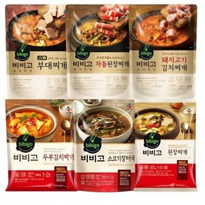 [꾸리미] CJ 비비고 즉석 찌개 6종(스팸부대찌개+차돌된장찌개+돼지고기 김치찌개+두부김치찌개+소고기장터+된장찌개), 1세트, 500g