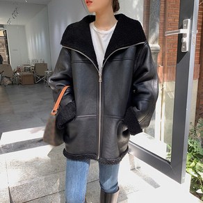 여자무스탕자켓 겨울 퍼 아우터 여자의 따뜻한 Shearling 코트 겨울 더블 얼굴 양고기 모피 안감 두꺼운 양