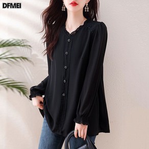 패션고리 여성 레이스넥 캐주얼 블라우스 H744