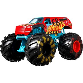 미국 아마존 정품++ Hot Wheels 몬스터 트럭 1:24 스케일 차량 수집용 다이캐스트 금속 장난감 트럭 자이언트 휠 및 스타일 섀시 선물, 데모 더비 v2