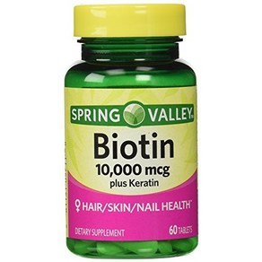 Sping Valley Biotin Dietay Supplement 10 000 Mg Sping Valley 비오틴 건강보조식품 10 000 Mg 100 Mg 케라틴, 1개, 60정