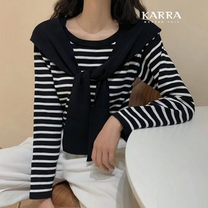 [카라] KARRA 숄가디건스트라이프니트_A4S0783