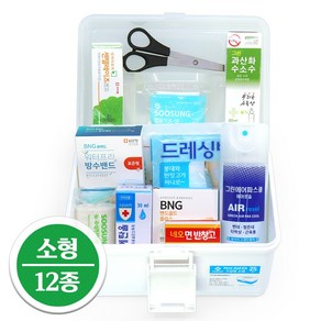 [케이솔루션] 국내산 튼튼한 가정용 구급함 구급상자세트, 소형 12종 세트(화이트), 1개