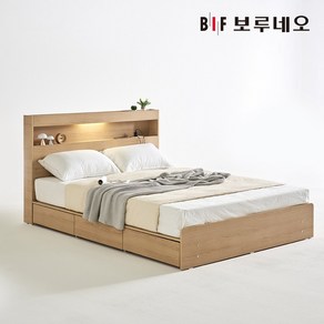 보루네오 루나Po LED 3서랍 수납 침대 프레임 Q, 라이트오크