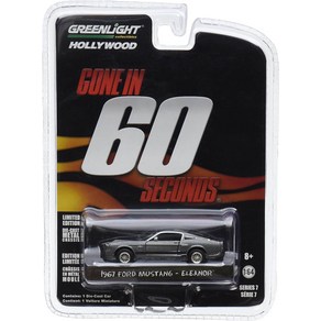 그린라이트 1:64 엘리노어 1967 포드 머스탱 셸비 GT500 타이캐스트 카, 1개