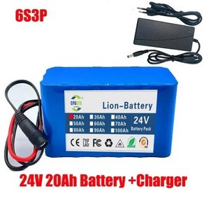 18650 충전식 리튬 이온 배터리 전기 자전거 모페드 팩 충전기 24V 20Ah 6S3P 25.2V 20000mAh, [02] 6S3P 20AH x chage, 1개