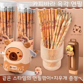 카피바라 HP 연필 초등학생 학용품 문구 연필 연필깍이 지우개, 08.연필24개+지우개+연필깍이+펜캡6개