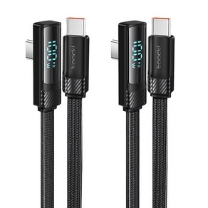 Toocki 디스플레이 90도 PD 100w c to c타입 초고속 충전케이블, 2m, 블랙, 2개