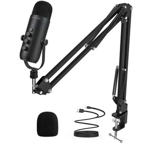 K66S-C USB 콘덴서 마이크 고음질 스탠드 마이크 붐 암 포함 유튜버 스트리머용 녹음용 마이크, 블랙, K66-S