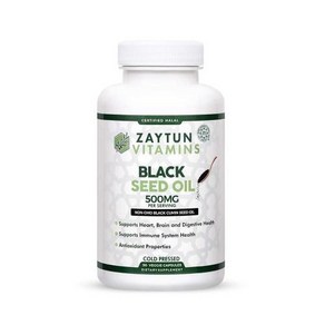 Zaytun Vitamins 할랄 블랙 씨드 오일 심장 뇌 및 면역 건강 지원 천연, 1, 1개, 90정