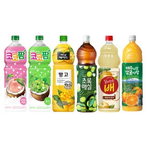 [한번에먹자] 1.5L 과즙음료 6종 혼합세트 ( 코코팜복숭아 + 코코팜포도 + 망고 + 초록매실 + 갈아만든배 + 제주감귤 ) 업소용 사무실음료 가정용 식자재