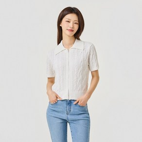 [JAJU/자주] 여 카라 케이블 반팔 집업 가디건_아이보리