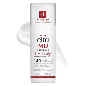 EltaMD UV 데일리 자외선 차단제 SPF 40 1.7 oz 기름기 없는 히알루론산 수분공급 로션형 징크 옥사이드 함유 펌프형 시어 449597, 1개