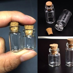 코르크병 작은 유리병 용기 미니병 유리 공병 코르크 뚜껑, 코르크뚜껑, 10개, 2ml