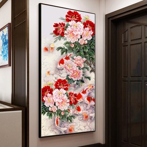 Zhangzhou GuoxingDIY 만개한 모란꽃과 물고기 부자되는 비즈 그림 보석십자수, 50X90CM, 1개