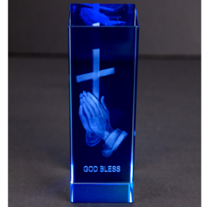 고급스러운 레이저 크리스탈 탁상용 십자가, 9 God Bless 대 (Blue)