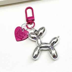 Silve balloon dog 은색 강아지 풍선 키링 하트 팬던트 벌룬독 열쇠고리 버즈 에어팟 키홀더, 1개, 진핑크하트 실버독