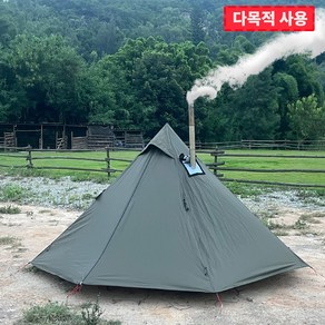 1인용 경량 캠핑 티피 핫 텐트 화목난로용 스토브 잭과 갖춘 야외 방수 피라미드텐트, 올리브 그린, 세트 내망 텐트가 있는 텐트 세트, 1-2인용