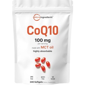 Mico Ingedients CoQ10 1회 제공량당 100mg  코코넛 MCT 오일로 만든 소프트젤 240개  유비퀴논으로서의 고흡수 코엔자임 Q10  심장 및 에너지, MicoIngedientsCoQ101회제공량당100, 1개