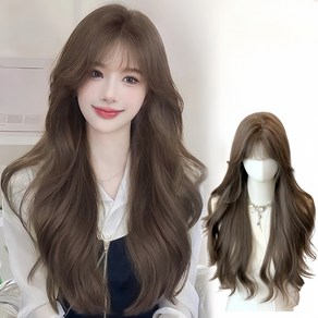 큐엔유 여성 패션 롱 웨이브 통가발 내추럴 긴머리, 1개, 멜란지브라운