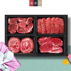 횡성한우 4구 [쿠가] 정육 구이선물세트[안심o채끝500g+불고기500g+장조림500g+국거리500g]총2kg, 1개