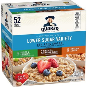 퀘이커 Quaker Lower Sugar Variety 로우슈가 인스턴트 오트밀 버라이어티팩 52개입 60.7oz(1.72kg)