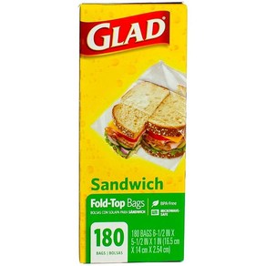 Glad Fold Top 샌드위치 백 16.5 x 14.4cm(6-1/2 5-1/2인치) 투명 180/, 1개