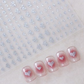 고급 글리터 실버 하트 네일아트 데코 스티커, 1개