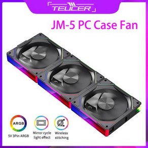 PC쿨러 CPU 냉각 케이스 쿨러 무소음 TEUCER JM5 선풍기 고성능 컴퓨터 라디에이터 워터 팬 3 in 1 120mm, 1개