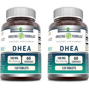 Amazing Nutition DHEA 놀라운 포뮬러 보충제 1회 제공량 100mg 120정 비GMO 글루텐 프리 미국산 2팩, 2 Pack, 2개