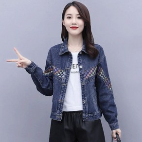 COBOTOR 여자 청자켓 봄 가을 오버핏 데님 자켓 별무늬 상의 women denim jacket JX0968