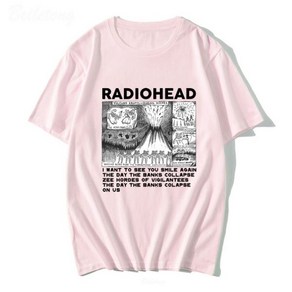 RadiOhead 빈티지 프린트 티셔츠 남성 오버사이즈 코튼 유니 힙합 록 밴드 음악 앨범