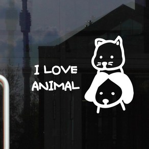 love animal 귀여운 강아지와 고양이 그림 포인트 스티커, small, 흰색